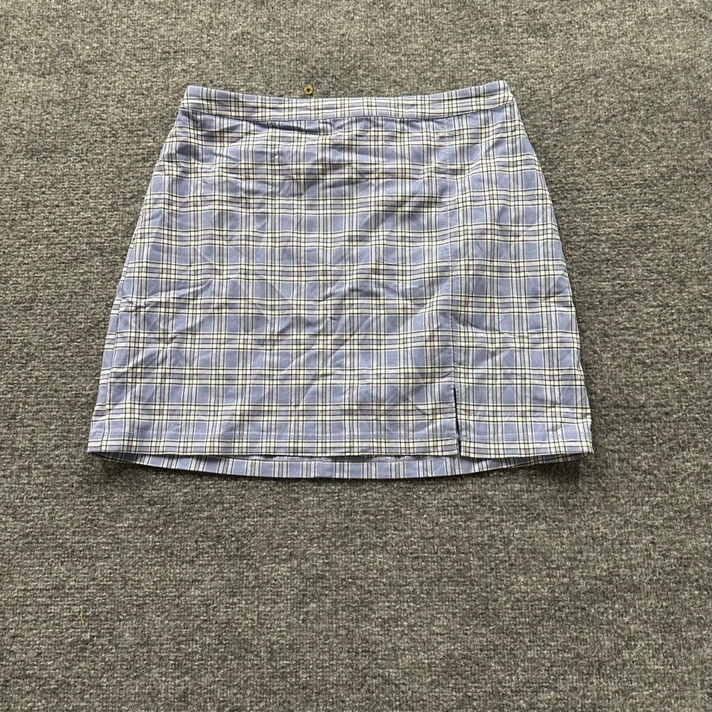 Hollister Skirt Womens Size L Blue Plaid Ultra High-Rise Viscose Blend Mini Slit